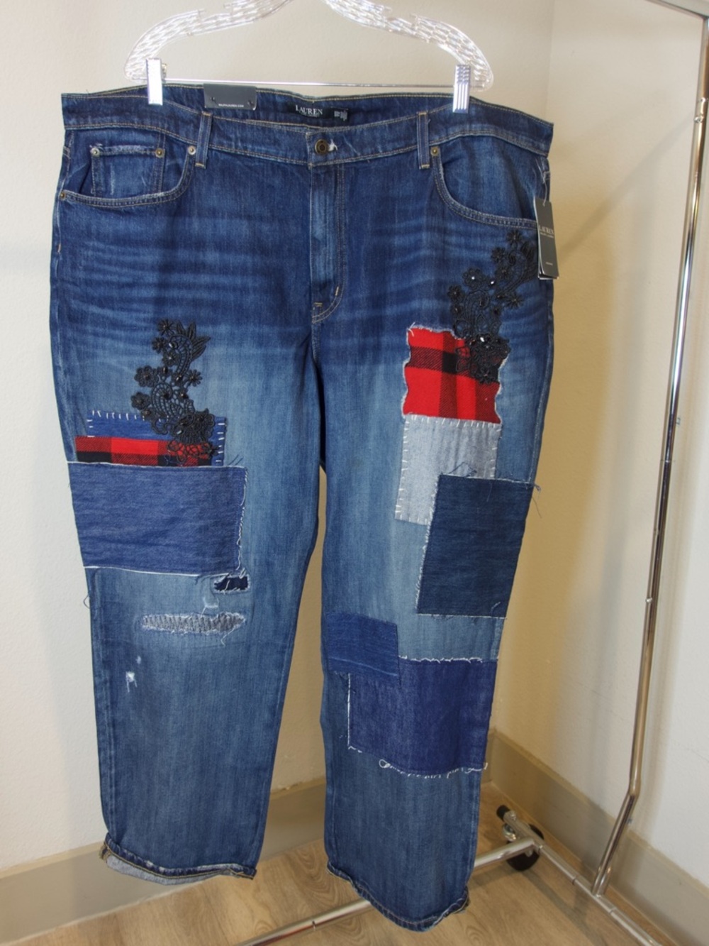 Lauren Ralph Lauren Patchwork Embroidered Lace Boyfriend Jeans